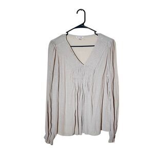 NANETTE LEPORE Women's M Blouse Top Shirt Beige Boho Pleat Puckered Long Sleeve